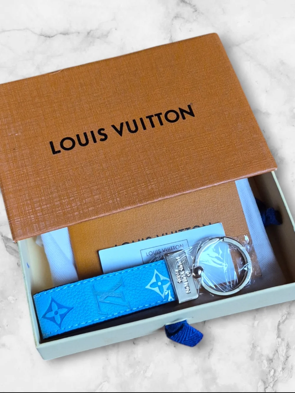 Louis Vuitton Bright Blue Monogram Key Holder with Silver Hardware